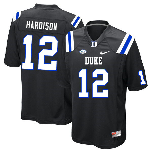 Men #12 Joe Hardison Duke Blue Devils College Football Jerseys Sale-Black